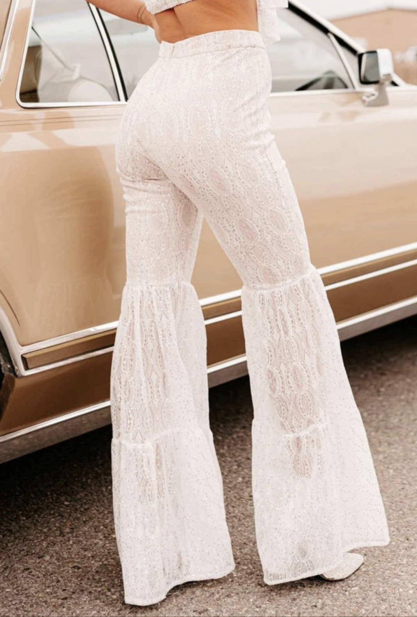 White Sequined Lace Pants