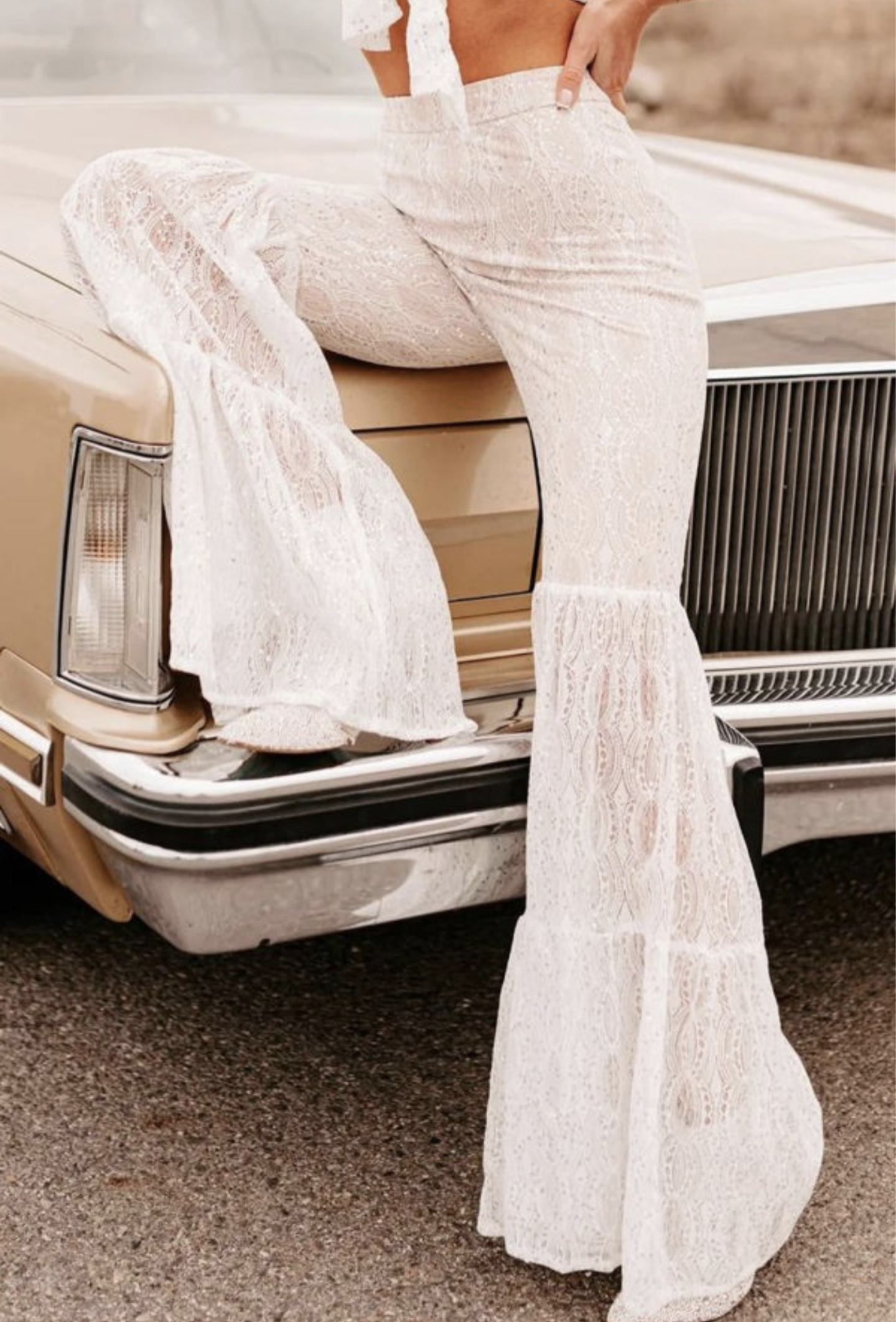 White Sequined Lace Pants