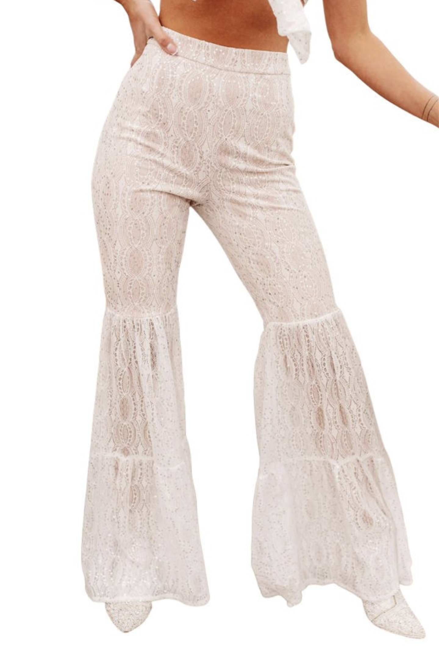 White Sequined Lace Pants