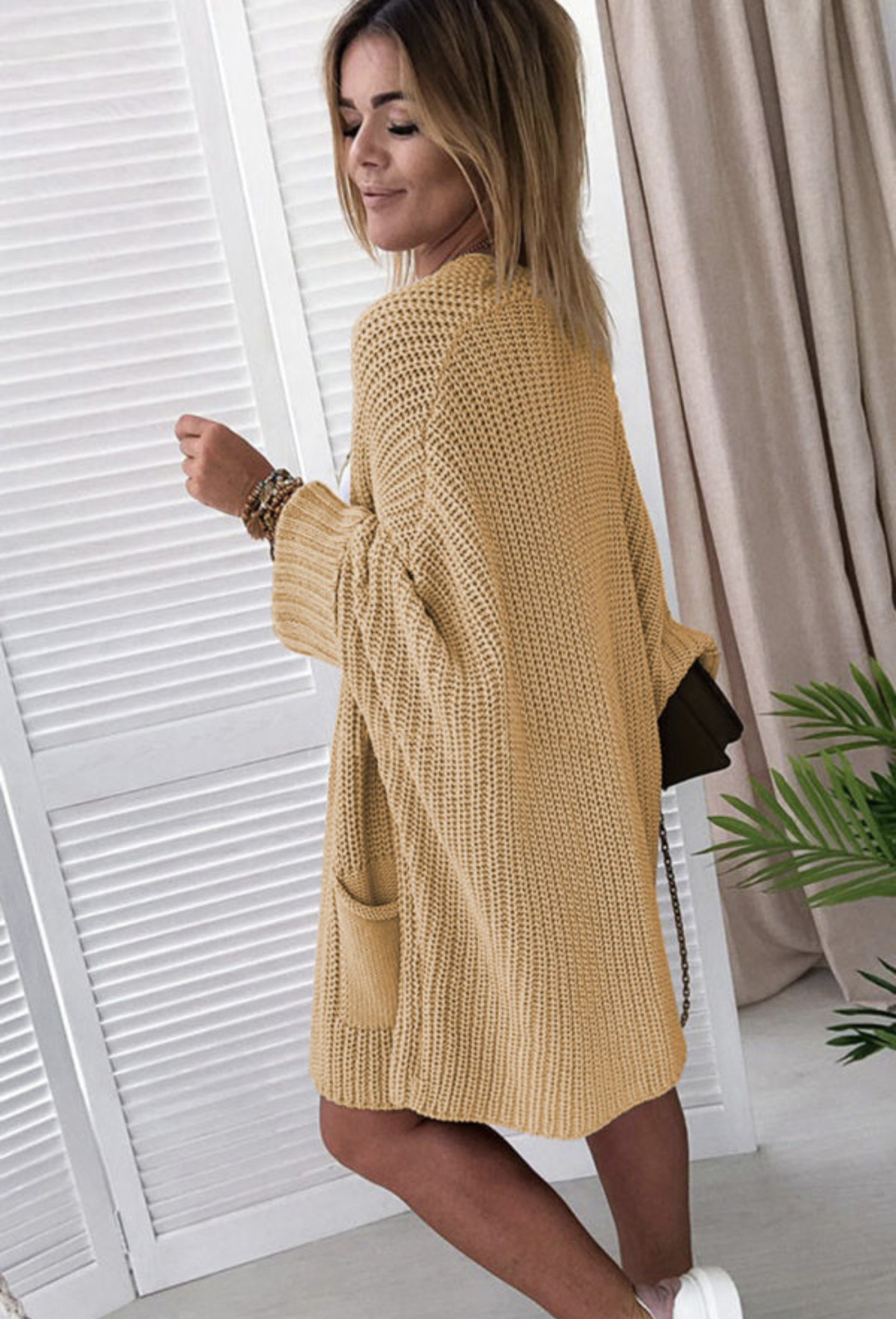 Oversized Fold Over Sleeves Cardigan Apricot