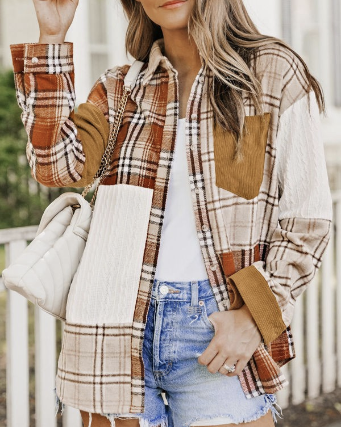 Orange Plaid Patchwork Shirt