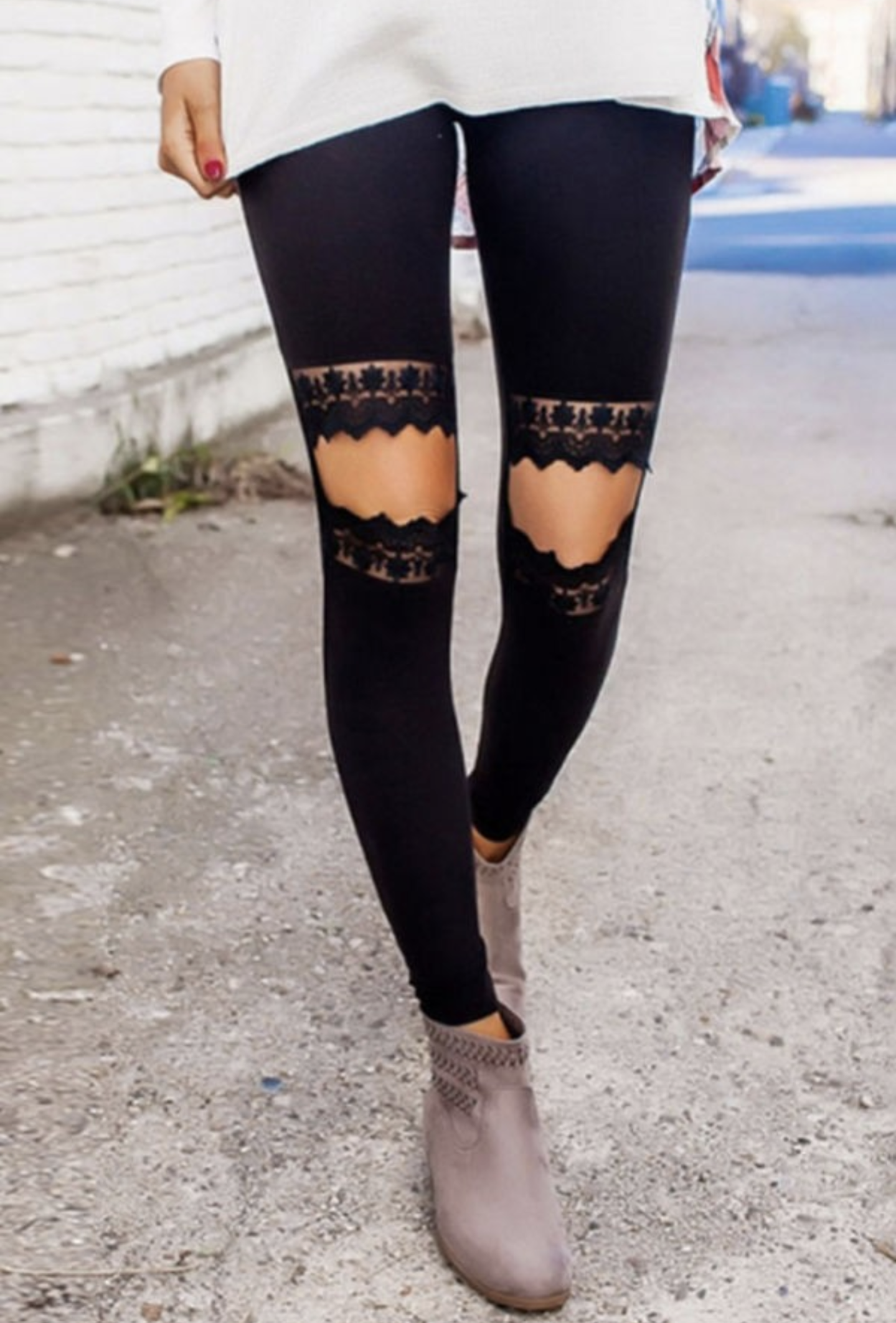 Black Skinny Knee Out Leggings