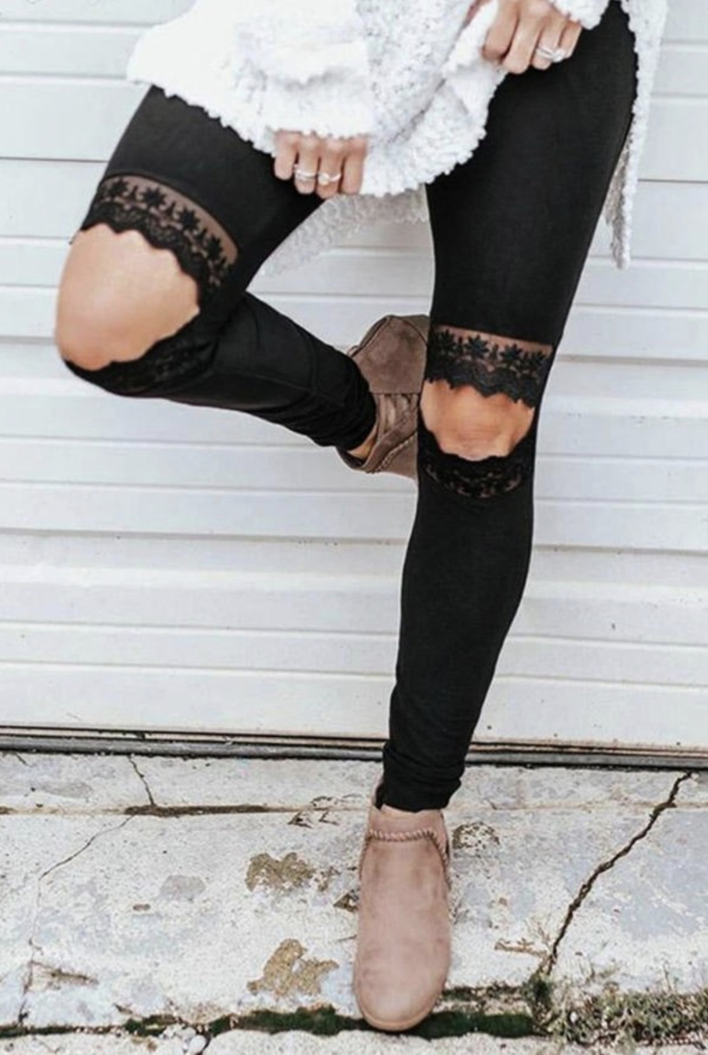 Black Skinny Knee Out Leggings