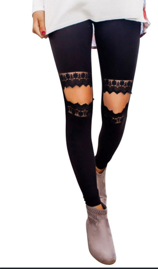 Black Skinny Knee Out Leggings