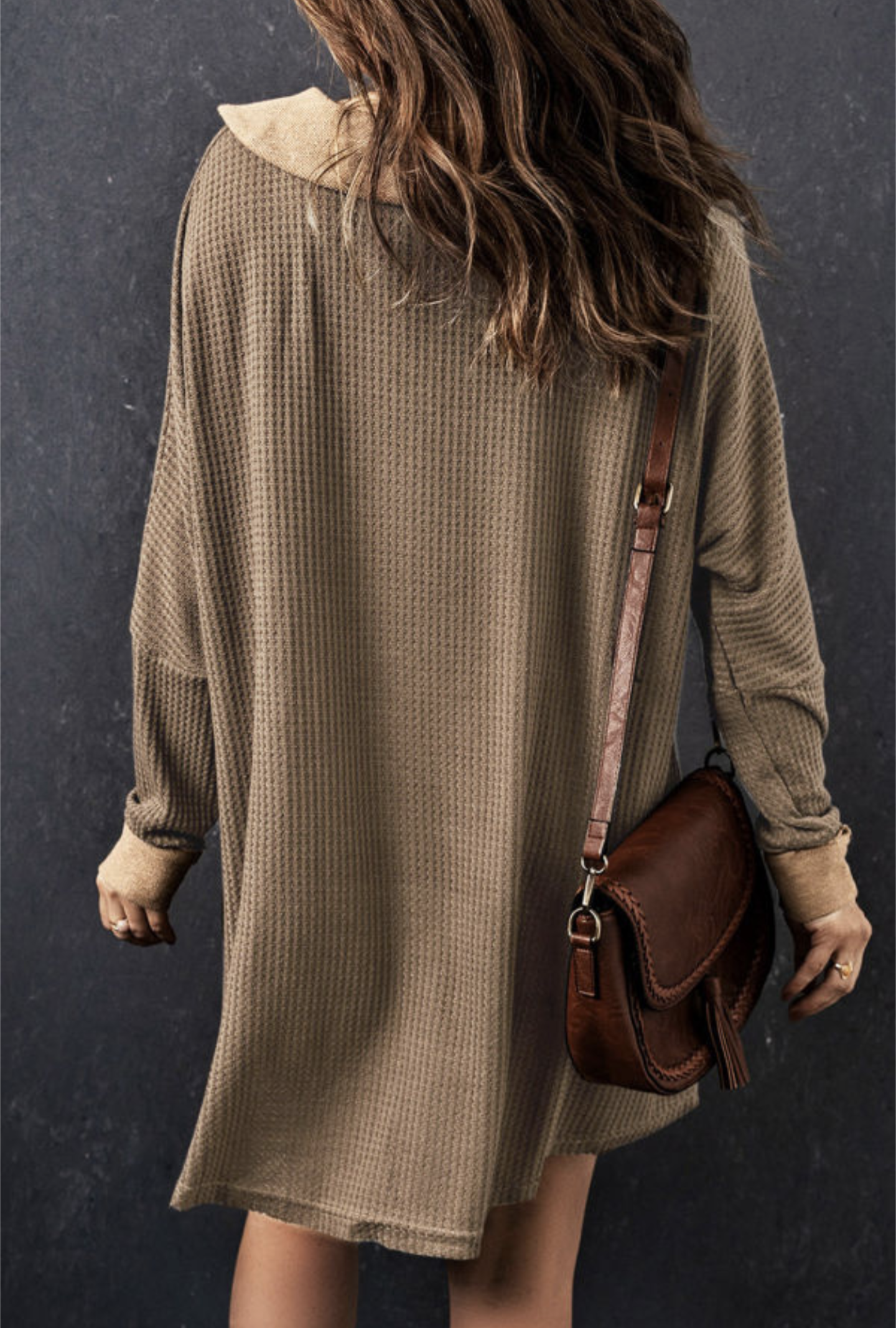 Brown Waffle Knit Buttoned Long Sleeve