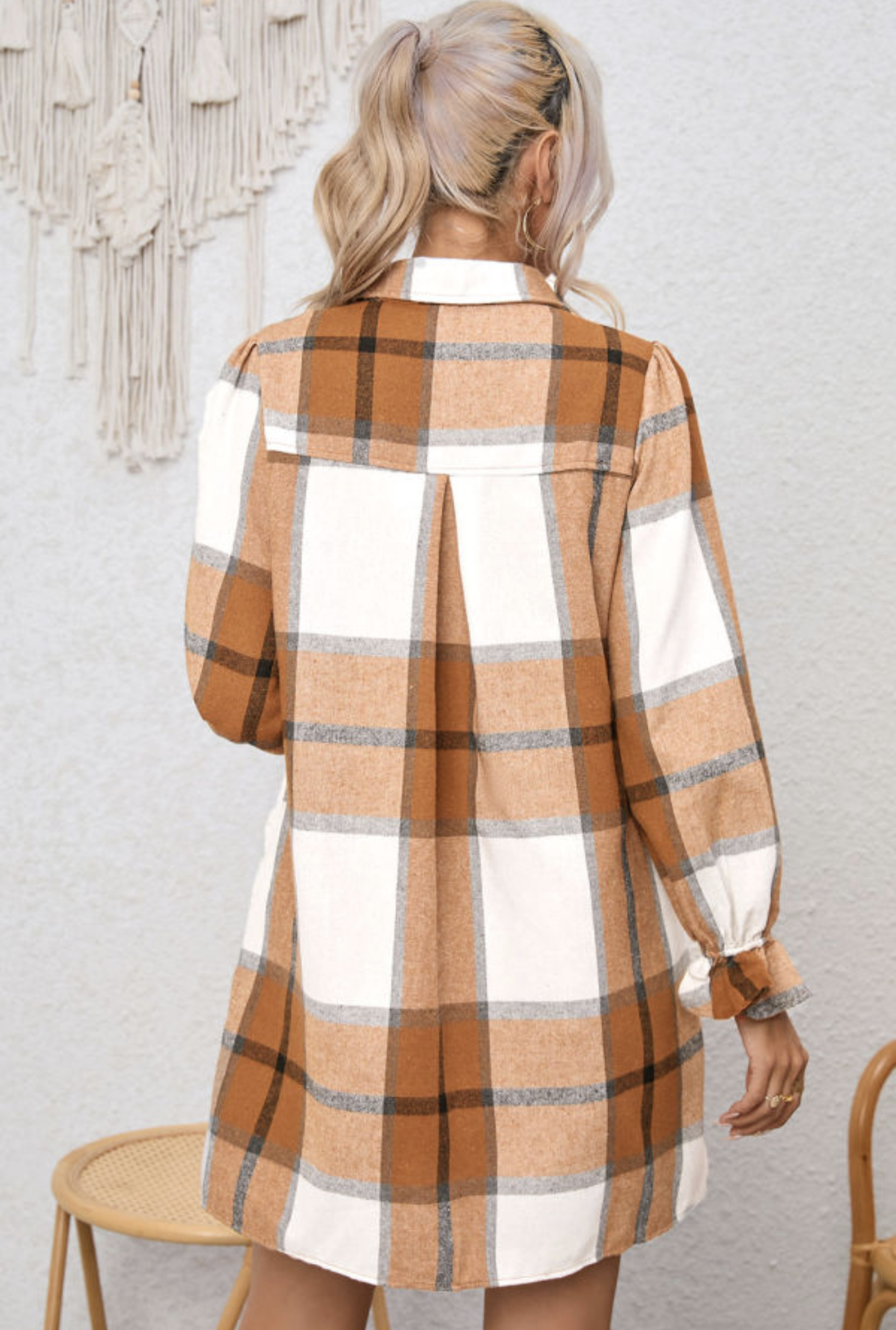 Flannel Ruffle Sleeve Dress