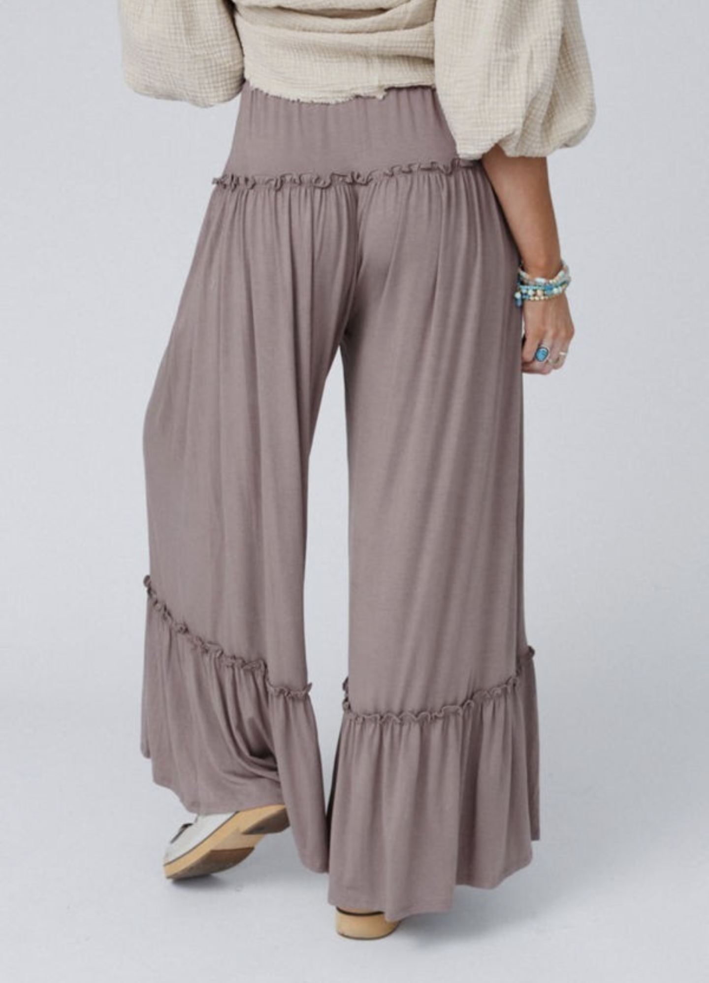 Frilled Leg Drawstring Pants Khaki