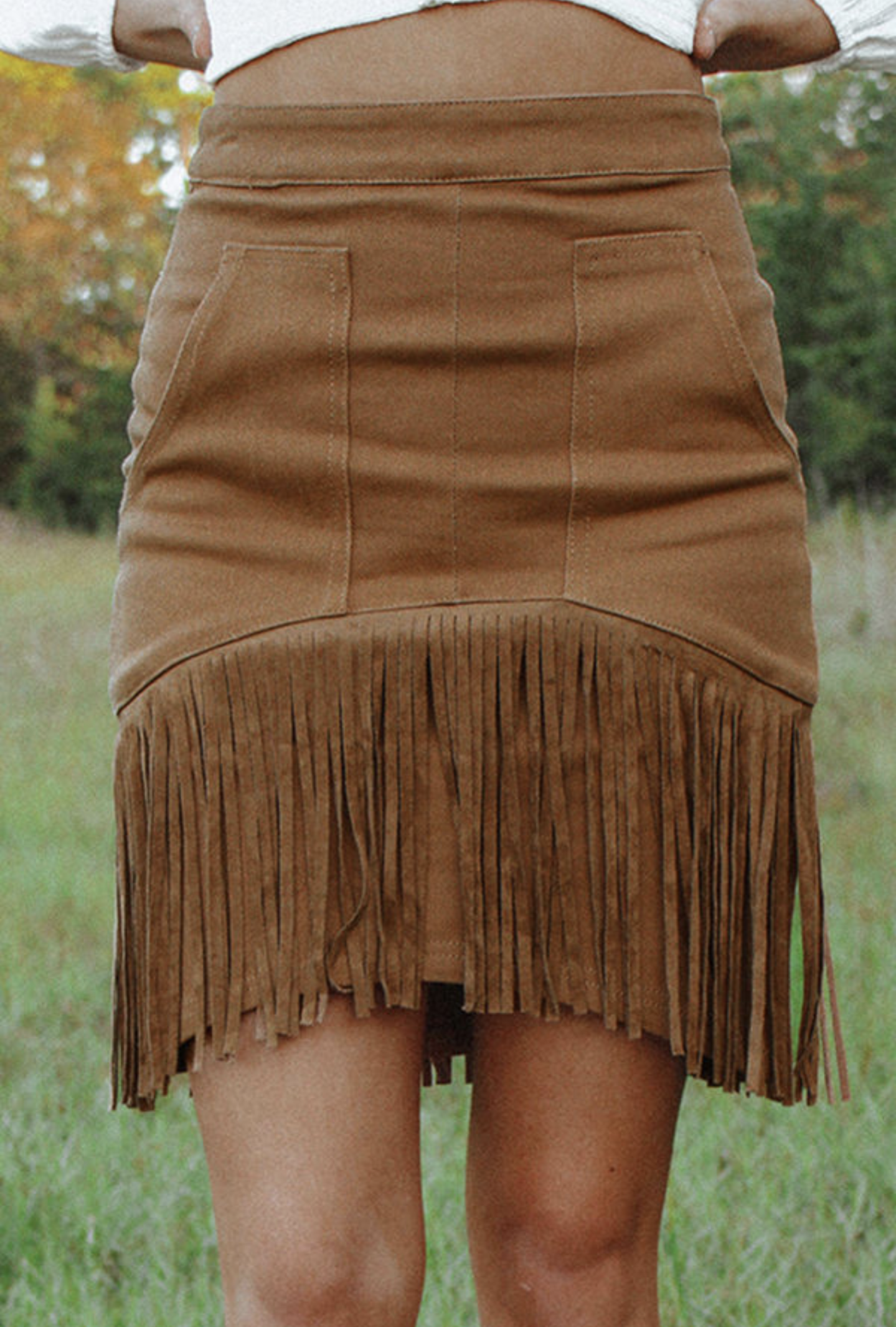 Fringed Mini Skirt Brown Suede