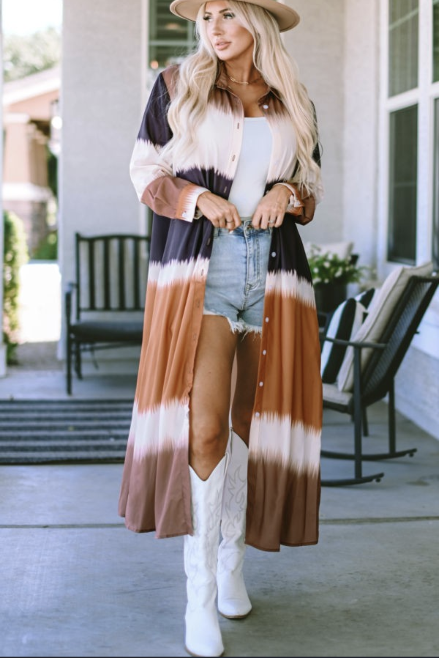 Multicolor Tie Dye Color block Button Up Dress/Duster