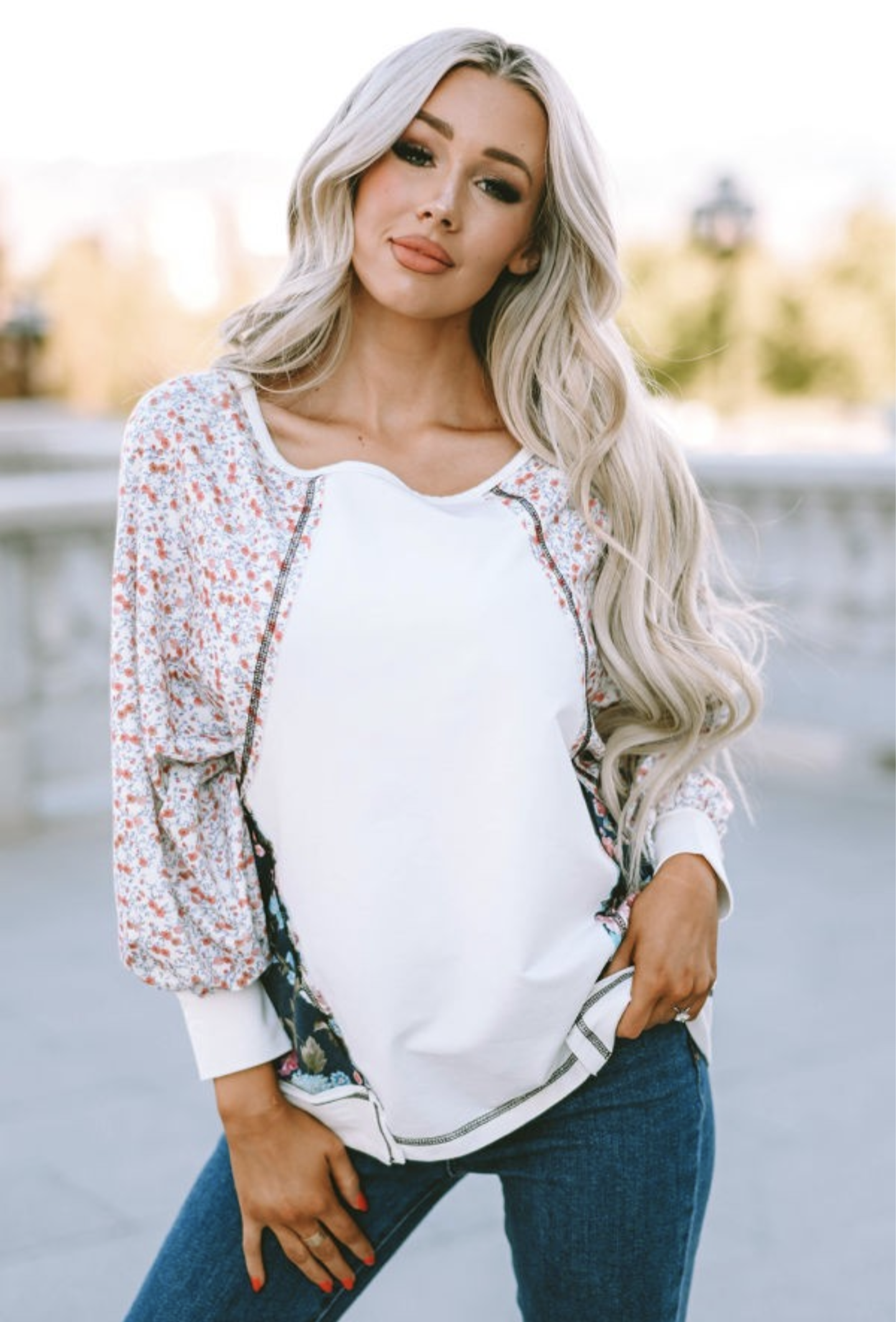 Multiple Floral Patchwork Long Sleeve Top