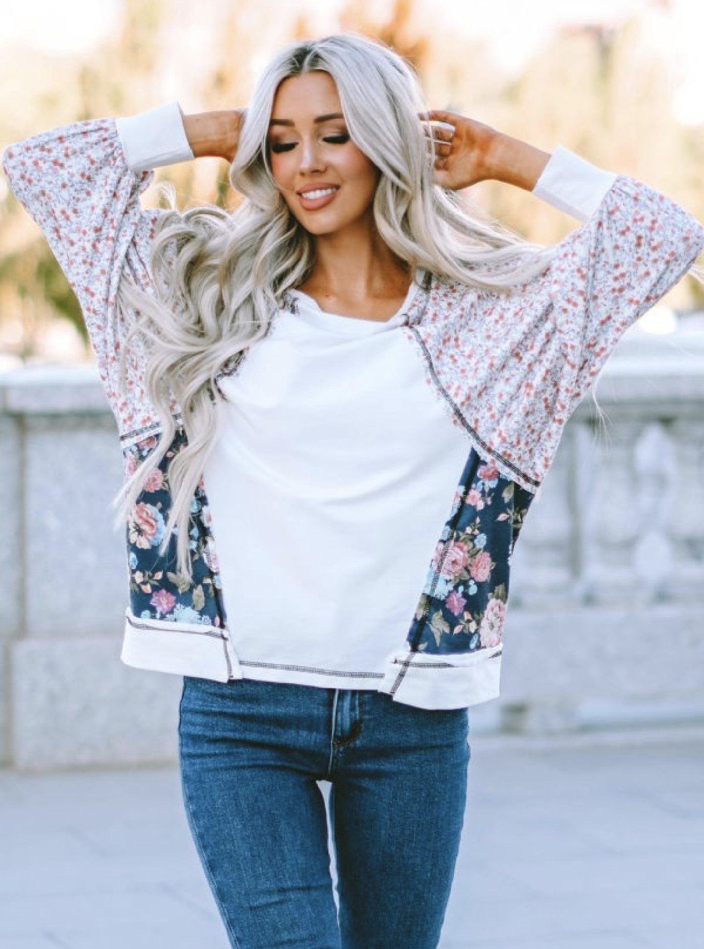 Multiple Floral Patchwork Long Sleeve Top