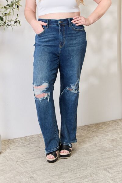 Judy Blue Full Size High Waist 90's Distressed Straight Jeans