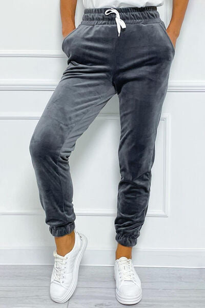 Wide Waistband Drawstring Cropped Joggers