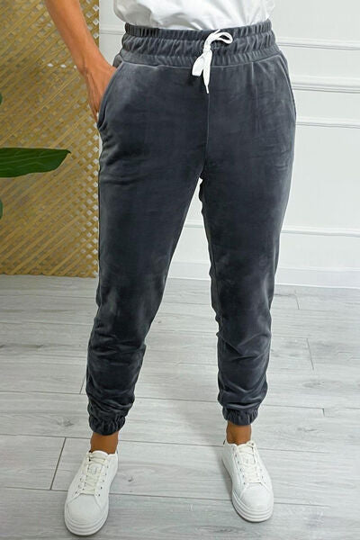 Wide Waistband Drawstring Cropped Joggers